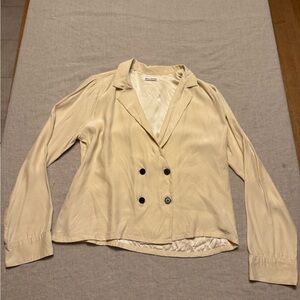 REFORMATION Size M Long sleeve silk top cream blazer blouse ivory beige
